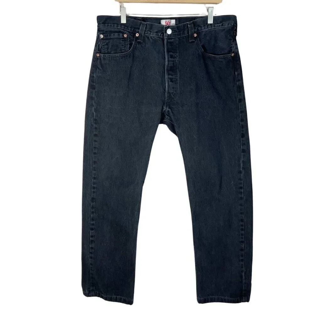 Levi's Original 501 Straight Leg Button Fly Black Jeans Denim Size 38 x 34